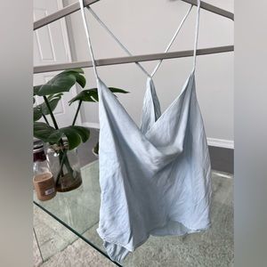 ZARA Satin Cowl cami top crop top in light blue. Size L